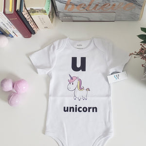 Sebastianwear Baby Bodysuit Short Sleeve Vowel Design Letter "u"