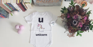 Sebastianwear Baby Bodysuit Short Sleeve Vowel Design Letter "u"